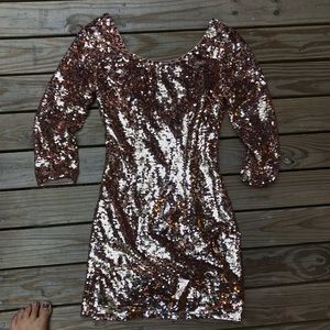 Lulus Rose Gold Sequin Mini Dress